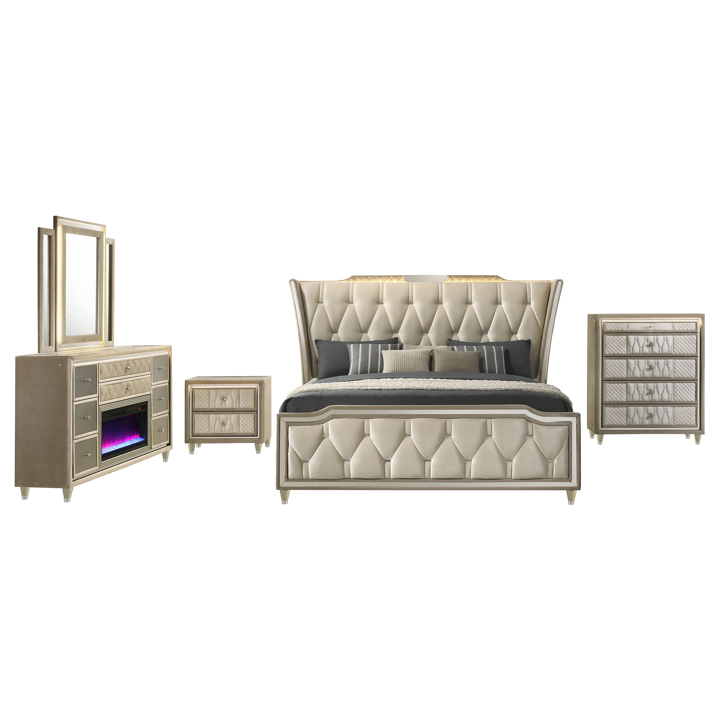 Mika Ivory / Camel 5-piece Eastern King Bedroom Set