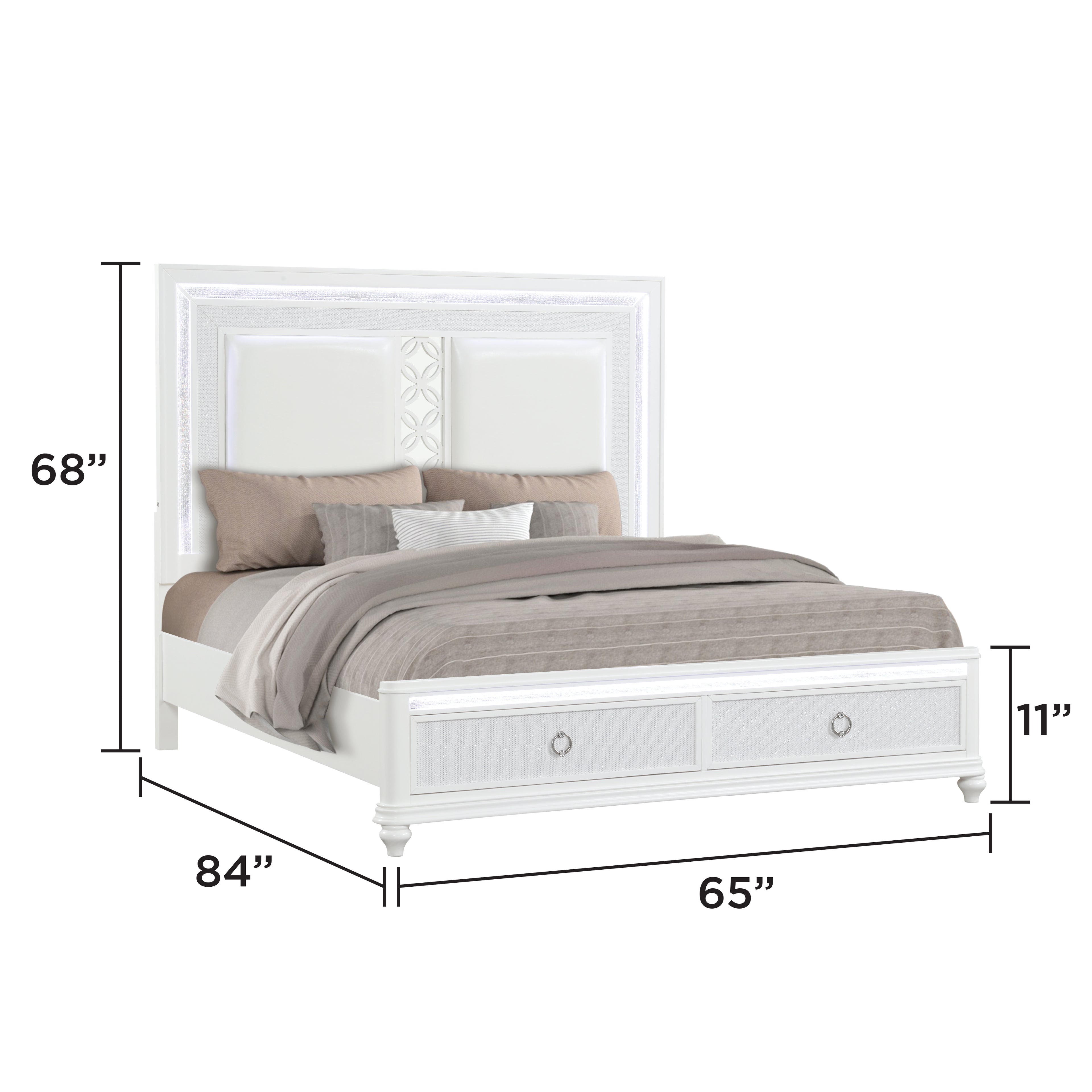 Abigale Queen 4Pc Bedroom Set with Mirror Top Nightstand made with wood, Footboard Drawers in White
