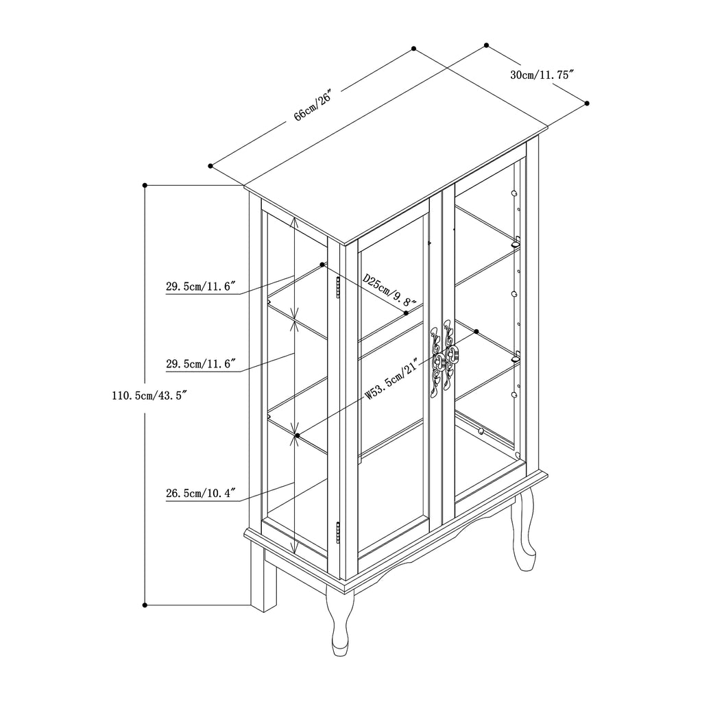 Curio Cabinet Lighted Curio Diapaly Cabinet with Adjustable Shelves and Mirrored Back Panel, Tempered Glass Doors (Oak, 3 Tier), (E26 light bulb not included)