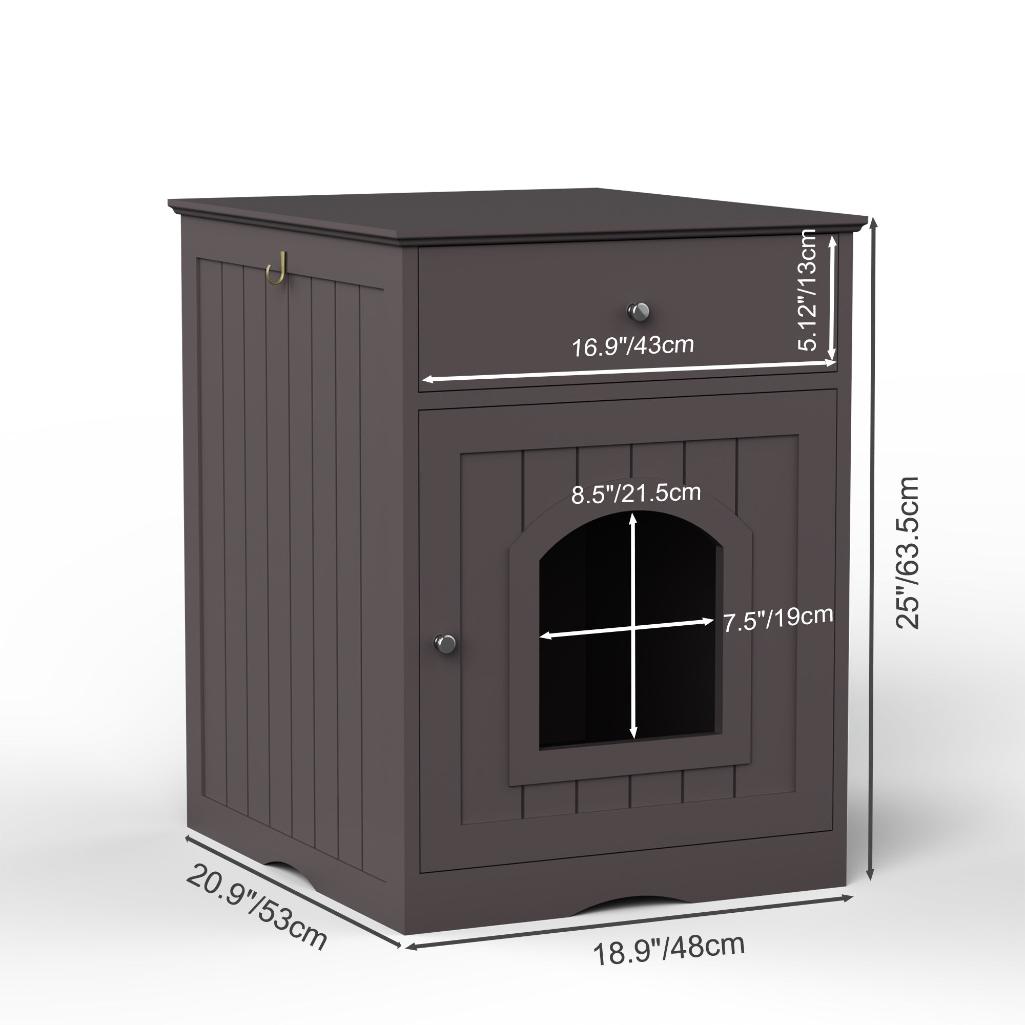 Wooden Pet House Cat Litter Box Enclosure with Drawer, Side Table, Indoor Pet Crate, Cat Home Nightstand (Brown)