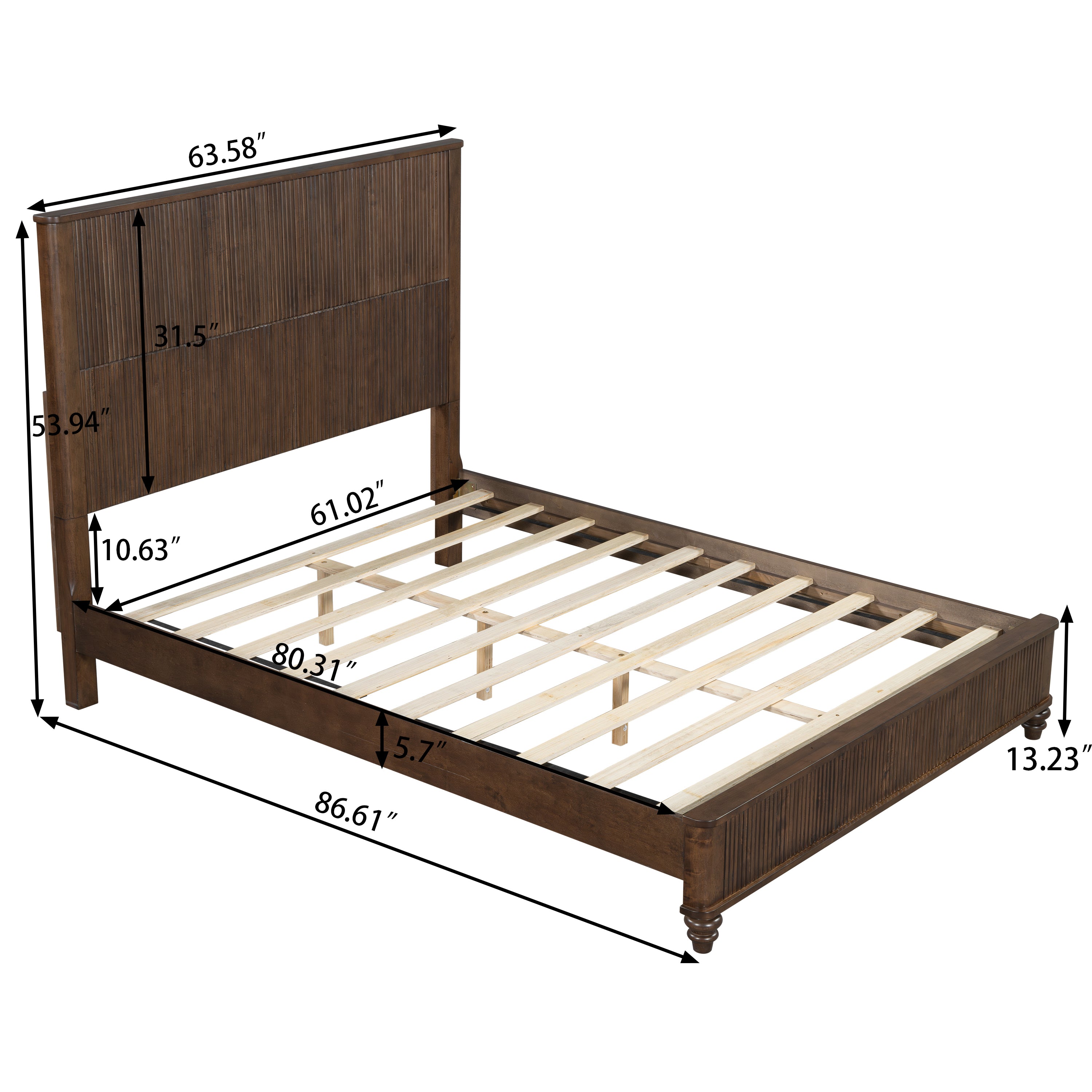 3-Piece Bedroom set with a Queen Size Bed and 2 Nightstands,Walnut Brown