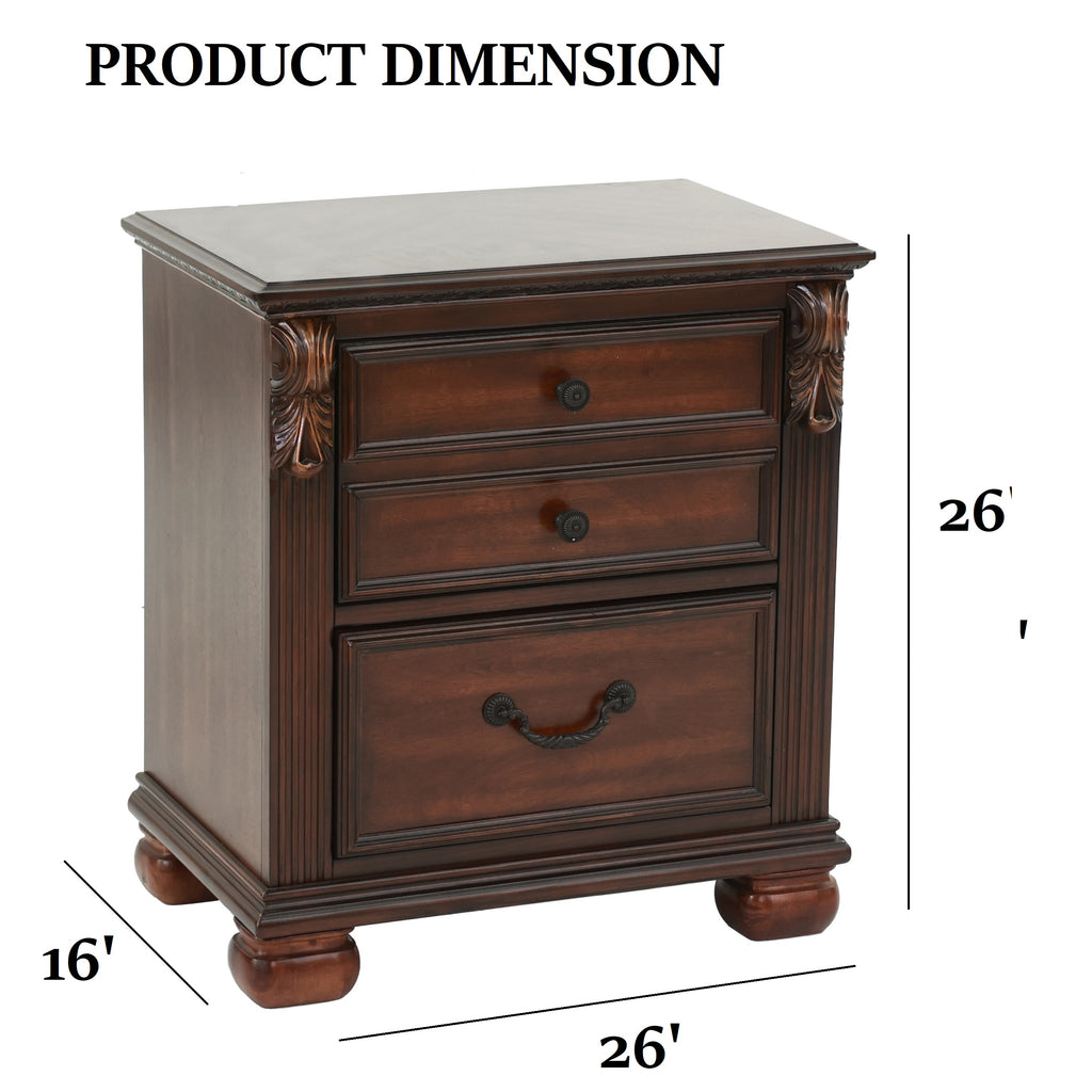 Traditional California King Size Bed Padded HB FB Dark Cherry Finish 2x Nightstands 3pc Bedroom Furniture