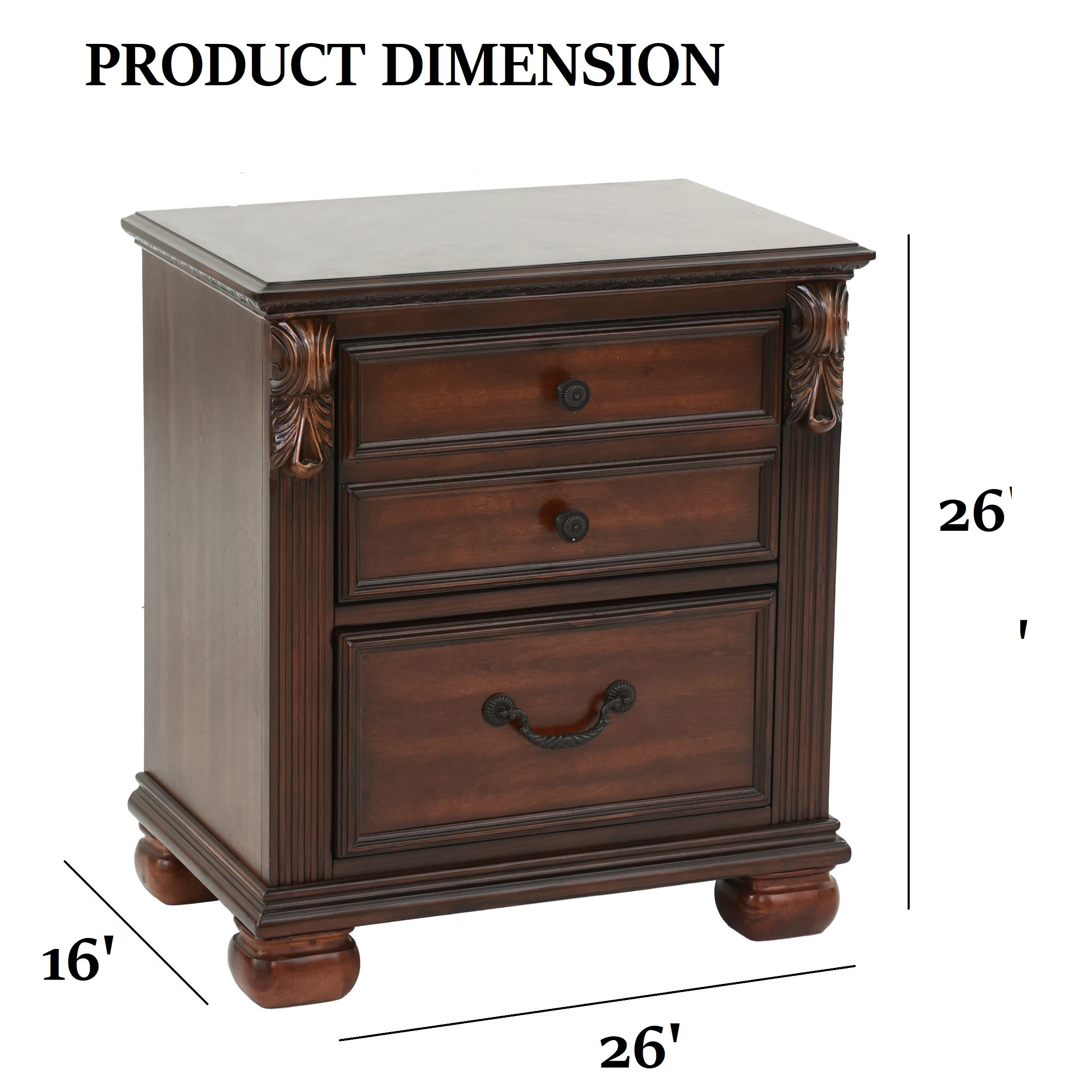 Traditional California King Size Bed Padded HB FB Dark Cherry Finish 2x Nightstands 3pc Bedroom Furniture