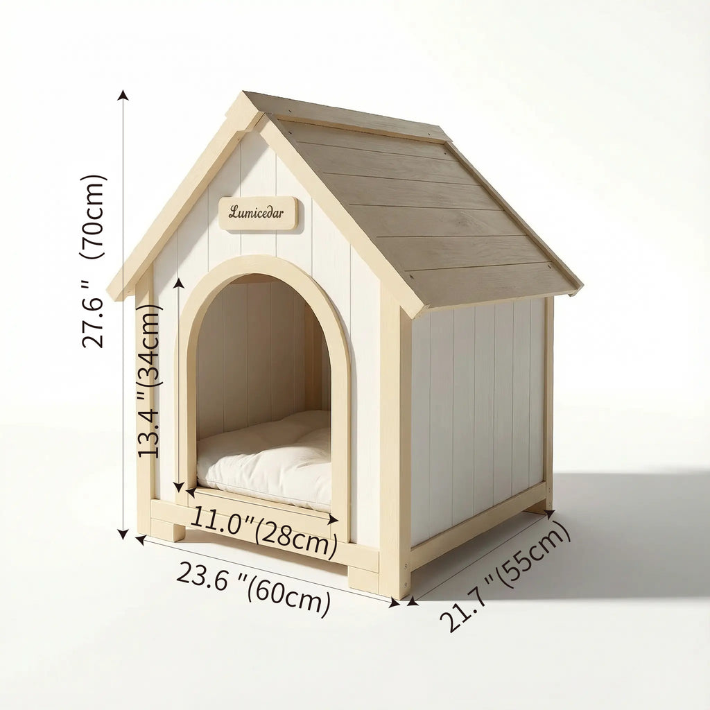 Modern Indoor Wooden Dog House with EVA Cushion – Solid Cedar Pet House for Small Dogs & Cats