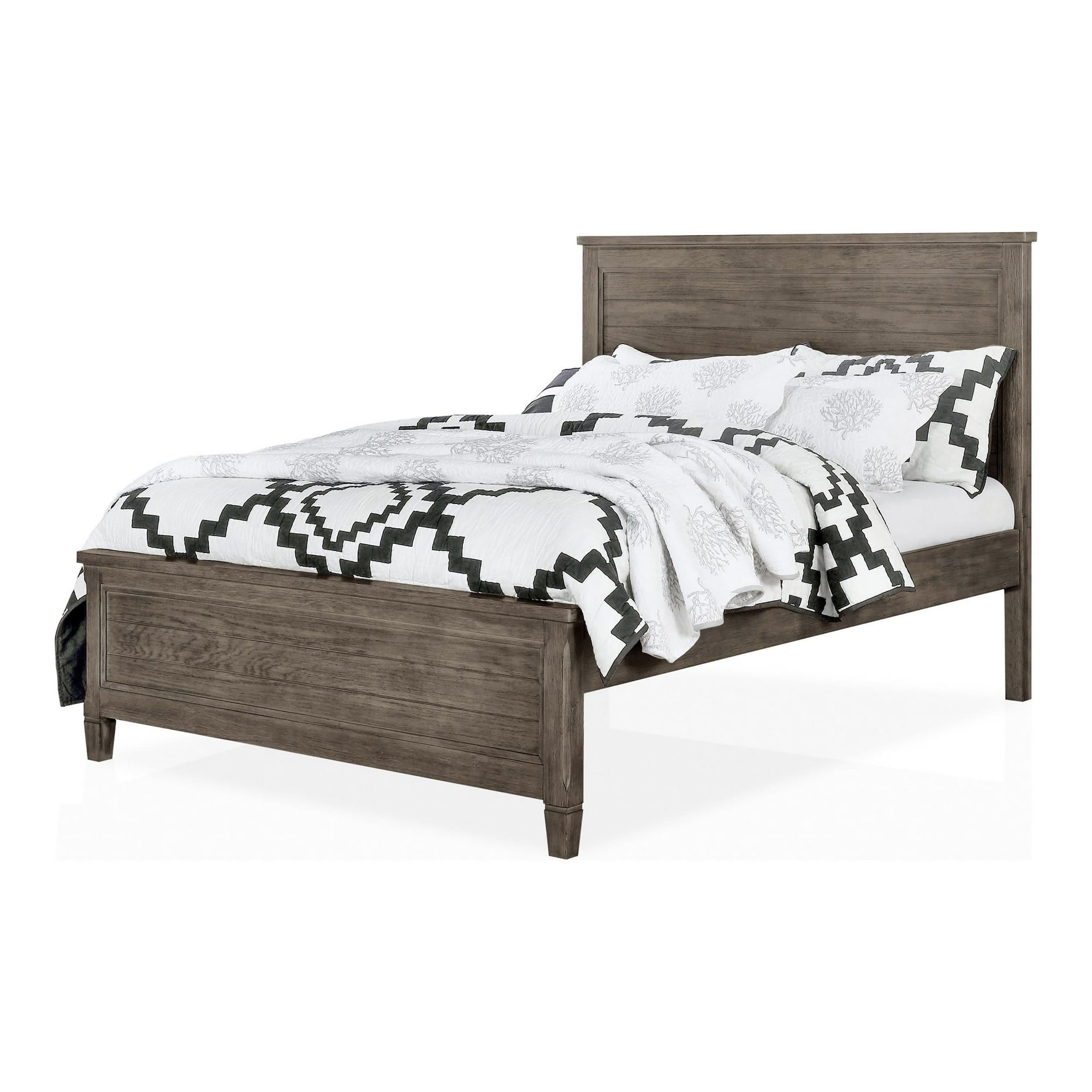 Transitional Full Size Bed w Trundle 2x Nightstands Warm Gray Bedroom Furniture Wood Grain Texture 3pc Set