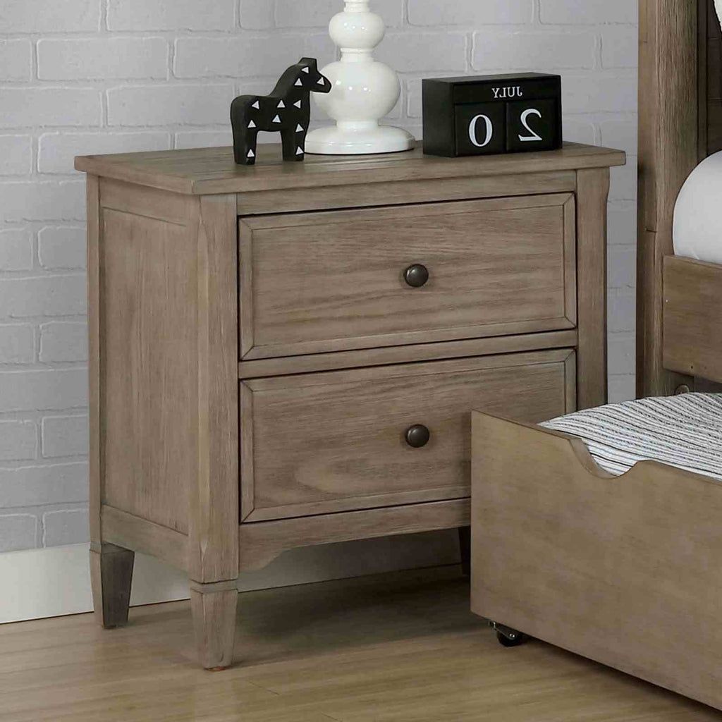 Transitional Twin Size Bed w Trundle 2x Nightstands Warm Gray Bedroom Furniture Wood Grain Texture 3pc Set