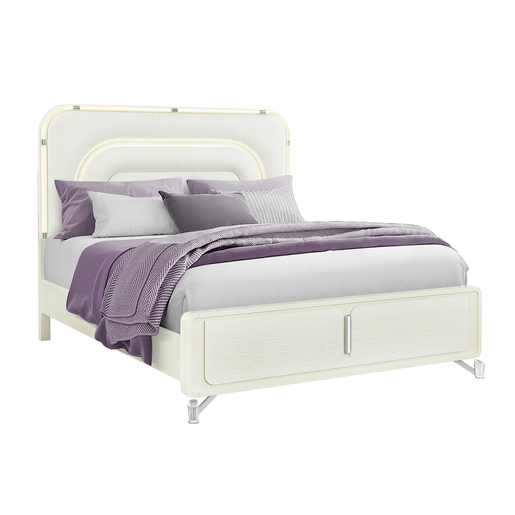 Nora Beige 5PC Queen Bedroom Set With LED