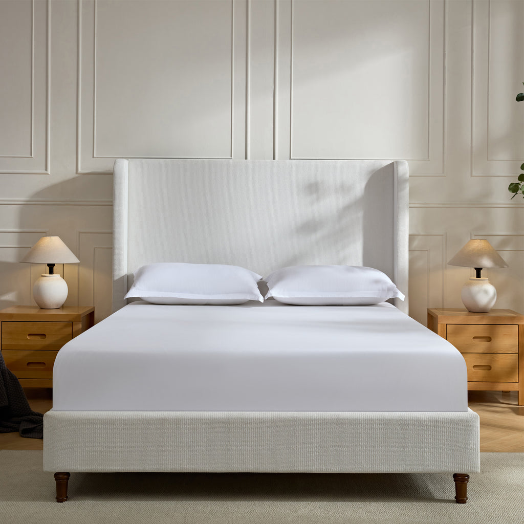 Harper Tall Headboard Upholstered Bed / 54" High Headboard / Elegant Simplicity / No Box Spring Needed / Easy Assembly / King / Cream White Chenille