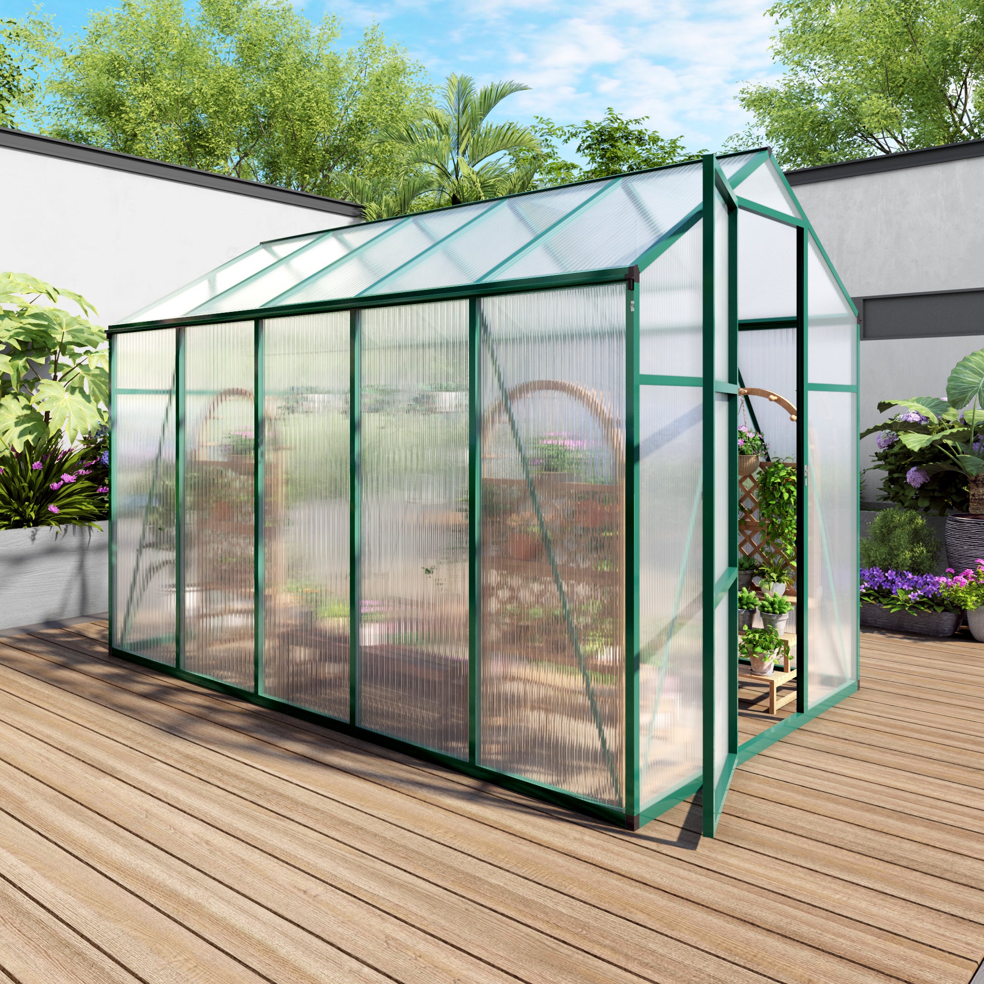 Newly marketed Gain height windproofaluminum greenhouse 6x10 FT Polycarbonate Greenhouse Raised Base and Anchor Aluminum Heavy Duty Walk-in Greenhouses for Outdoor Backyard in All Season