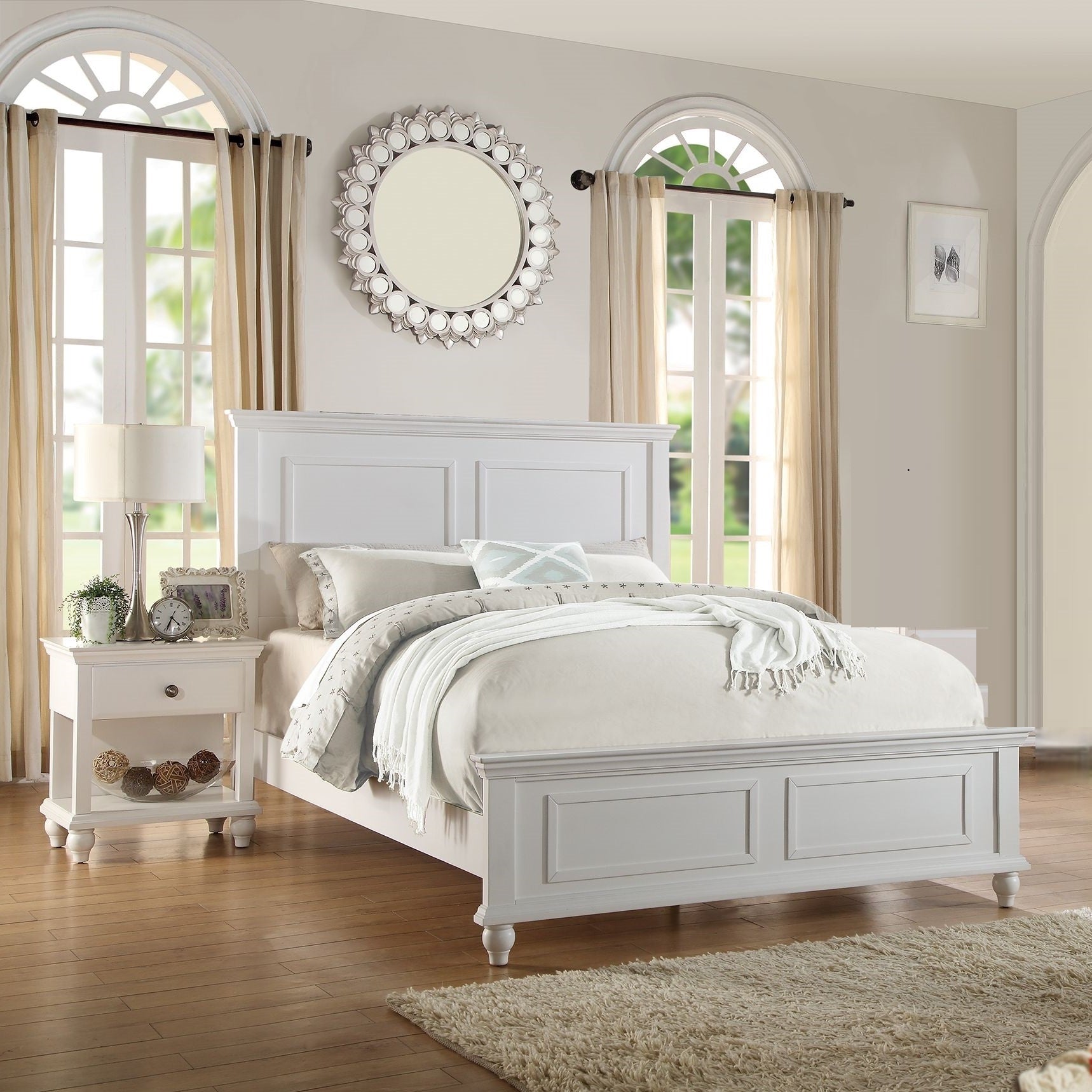 White California King Size Bed 2x Nightstands Panel Headboard Footboard Classic 3pc Bedroom Furniture Set