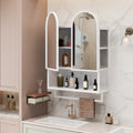 23.62" Modern Double-Arched Mirror Cabinet,2 Doors Medicine Cabinet, Metal Wall Cabinet with Adjustable Shelves and Towel Rack, Mirror Cabinet with Storage for Bathroom, Living Room and Bedroom, White