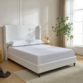 Harper Tall Headboard Upholstered Bed / 54" High Headboard / Elegant Simplicity / No Box Spring Needed / Easy Assembly / King / Cream White Chenille