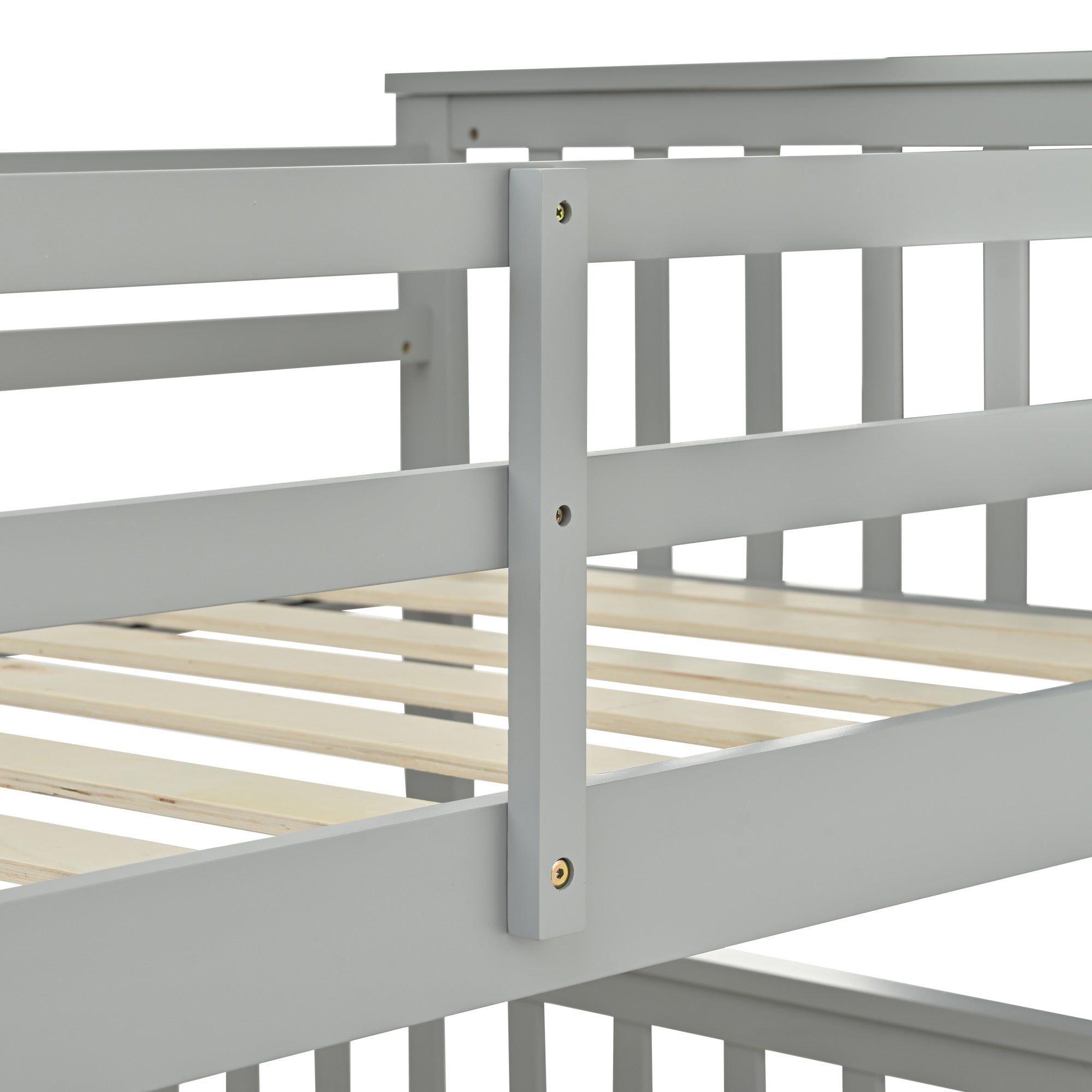 Twin Over Full Bunk Bed , Wooden Bunk Bed with Ladder and Safety Guard Rails –Gray