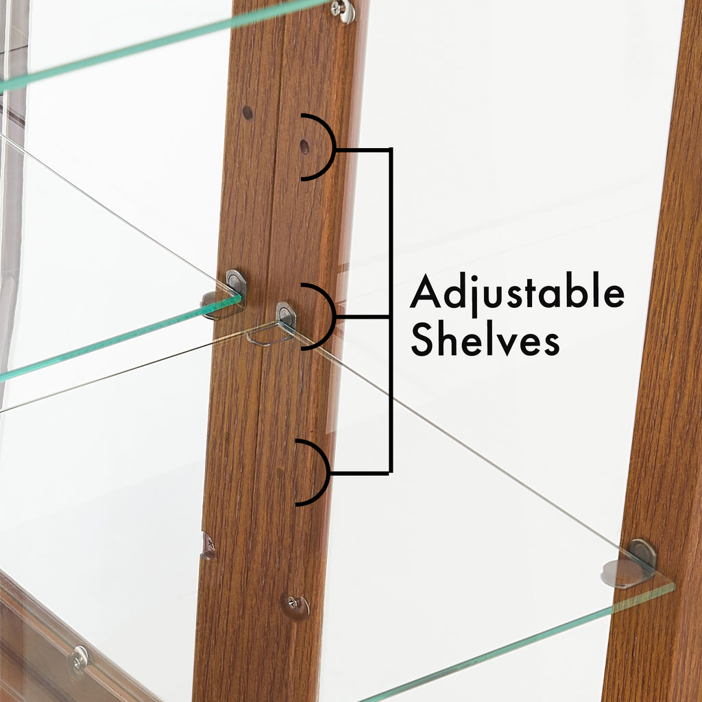 Curio Cabinet Lighted Curio Diapaly Cabinet with Adjustable Shelves and Mirrored Back Panel, Tempered Glass Doors (Oak, 3 Tier), (E26 light bulb not included)