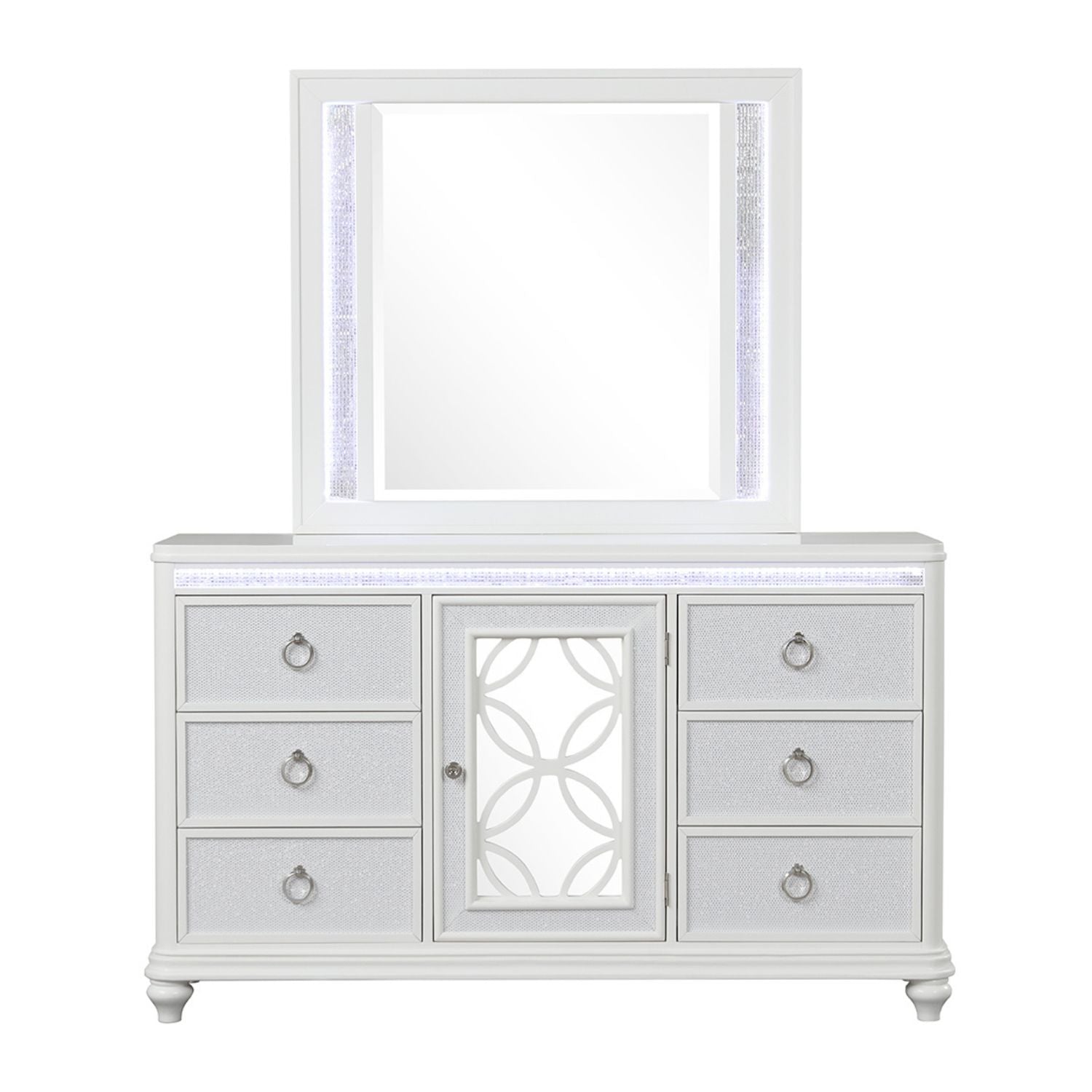 Abigale Queen 4Pc Bedroom Set with Mirror Top Nightstand made with wood, Footboard Drawers in White