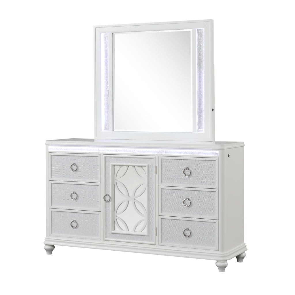 Abigale Queen 4Pc Bedroom Set with Mirror Top Nightstand made with wood, Footboard Drawers in White