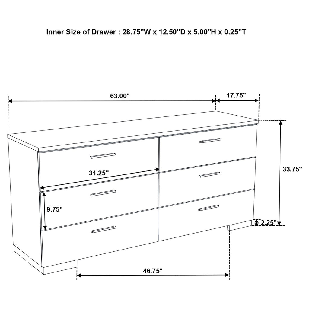 Dulcey White High Gloss 5-piece Full Bedroom Set