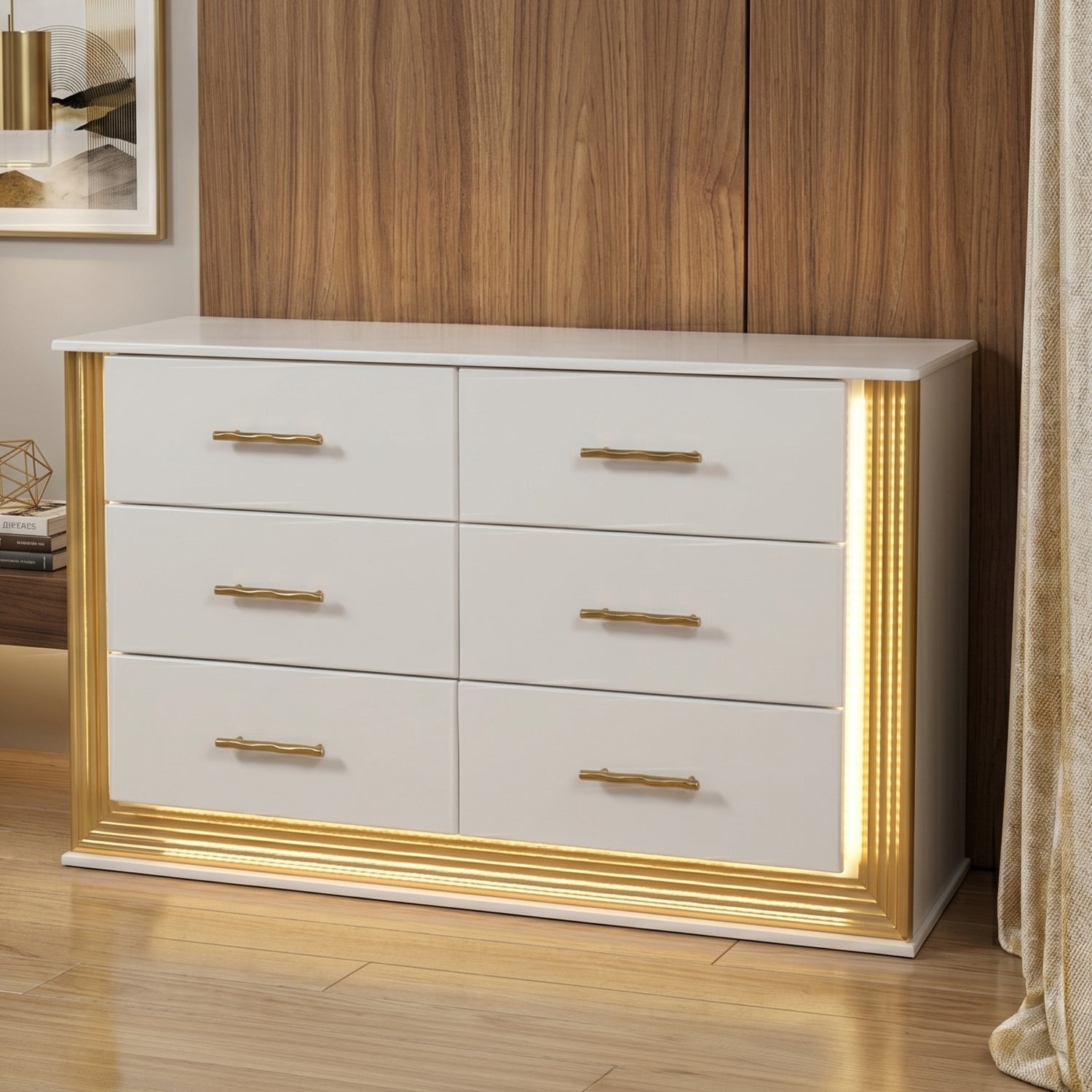 Contemporary Style 5PC Queen Bedroom Set Made with Wood & Gold Finish