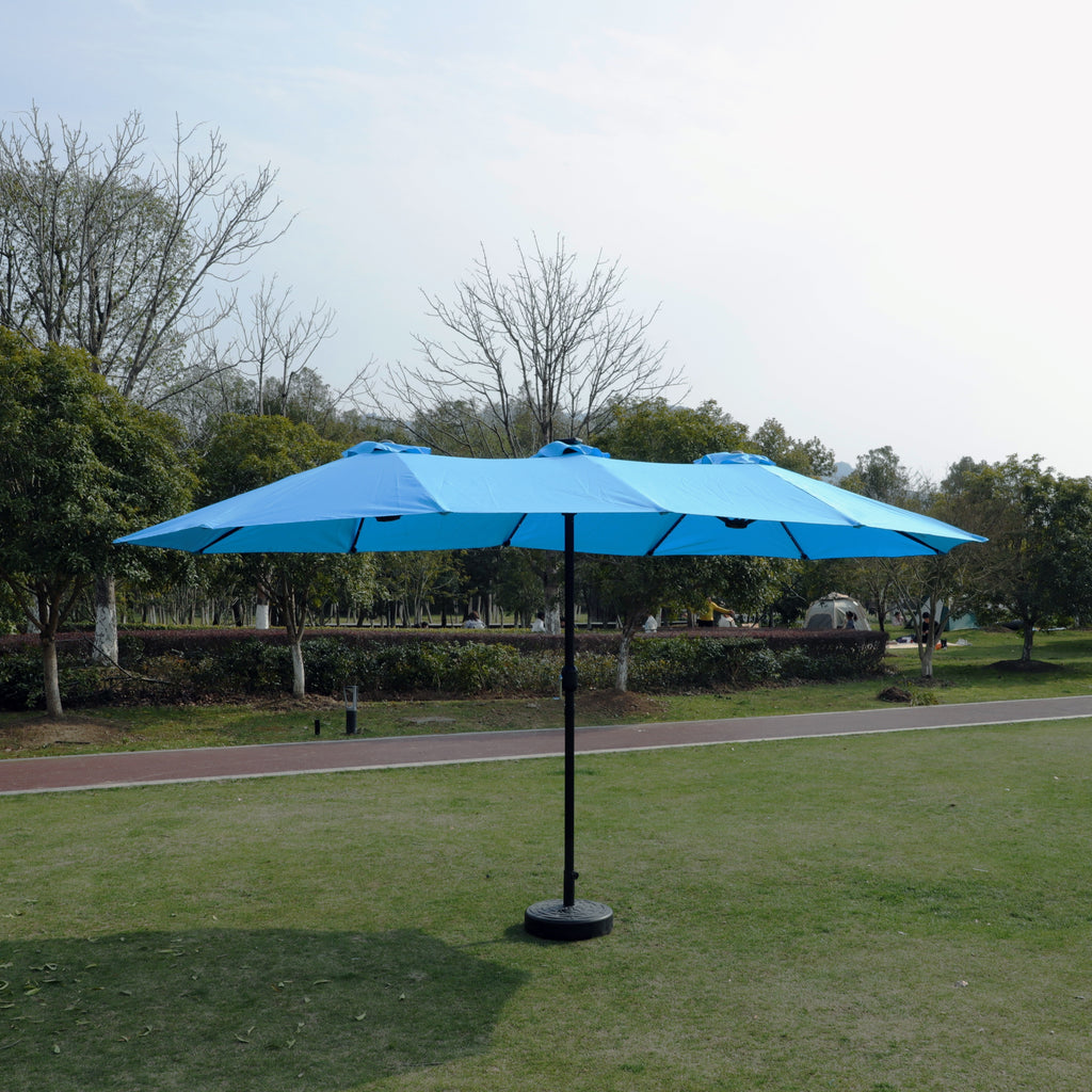 15x9ft Large Double-Sided Rectangular Outdoor Twin Patio Market Umbrella with light and base- blue