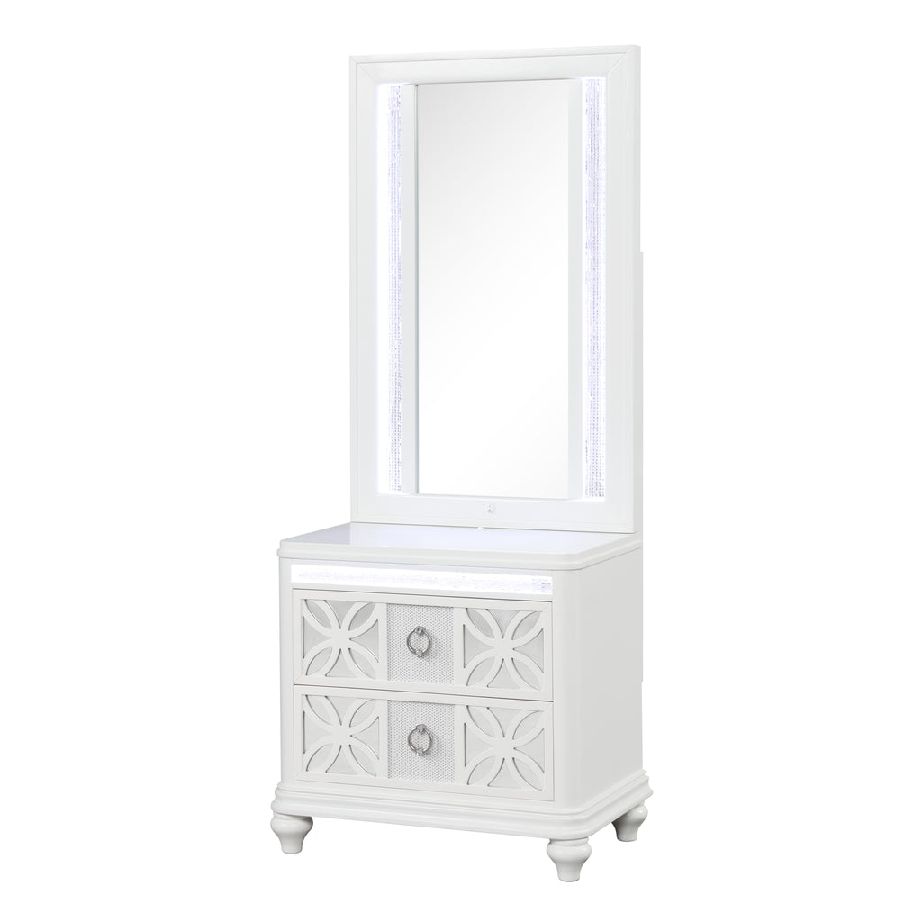Abigale Queen 4Pc Bedroom Set with Mirror Top Nightstand made with wood, Footboard Drawers in White