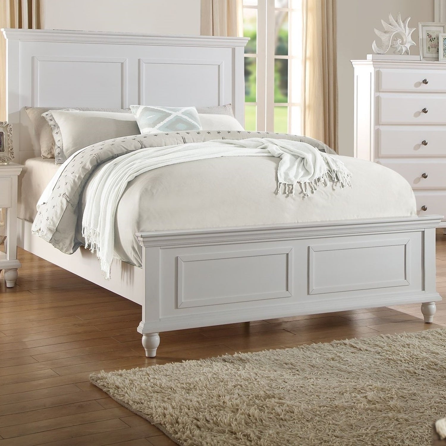 White California King Size Bed 2x Nightstands Panel Headboard Footboard Classic 3pc Bedroom Furniture Set