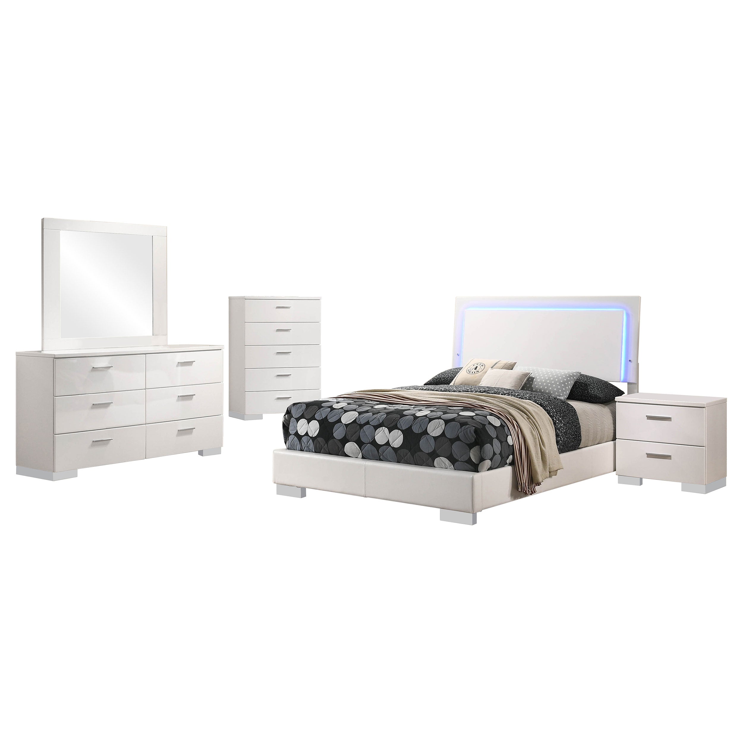 Dulcey White High Gloss 5-piece Full Bedroom Set