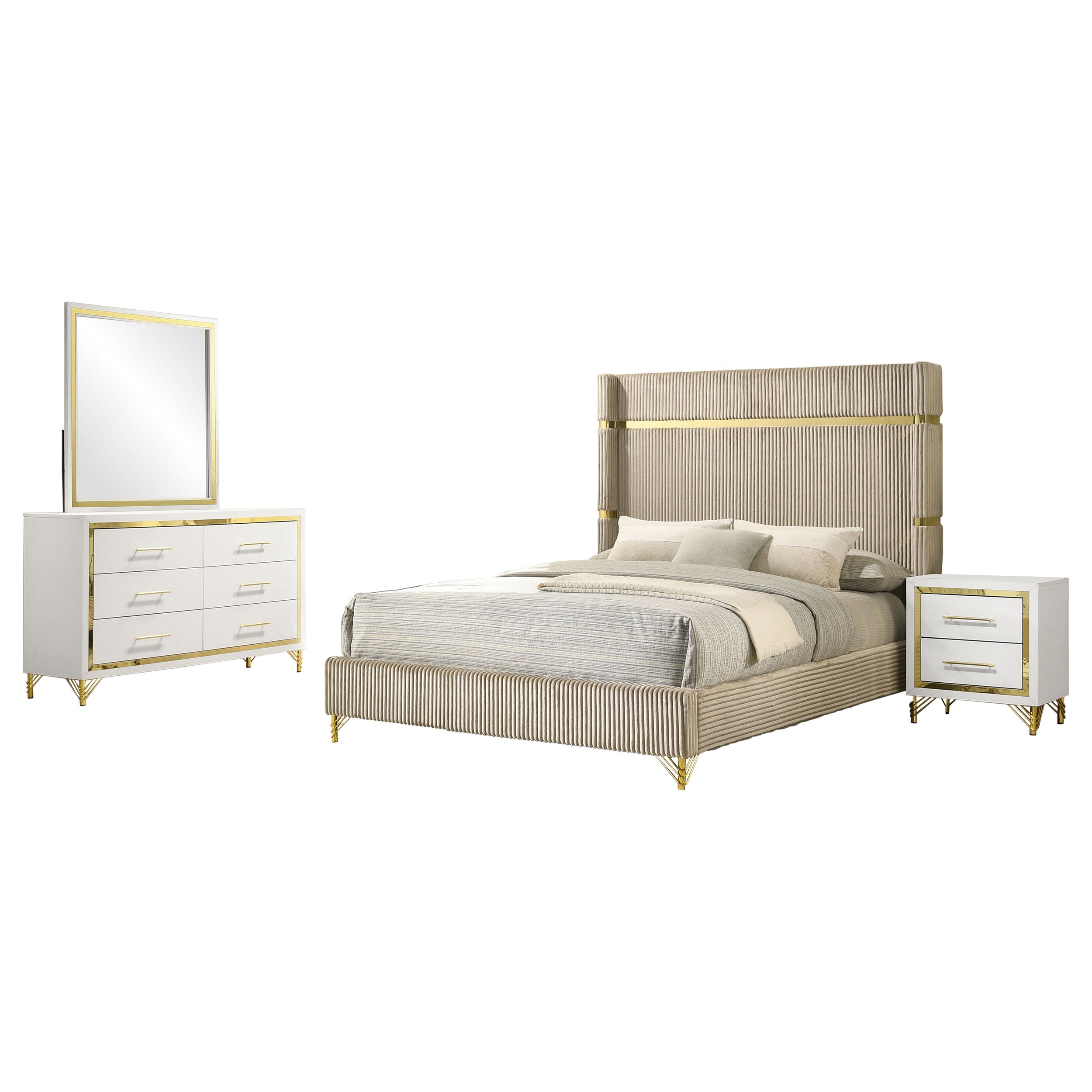 Malcolm Beige and White 4-piece Queen Bedroom Set