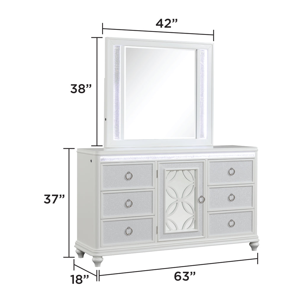Abigale Queen 4Pc Bedroom Set with Mirror Top Nightstand made with wood, Footboard Drawers in White