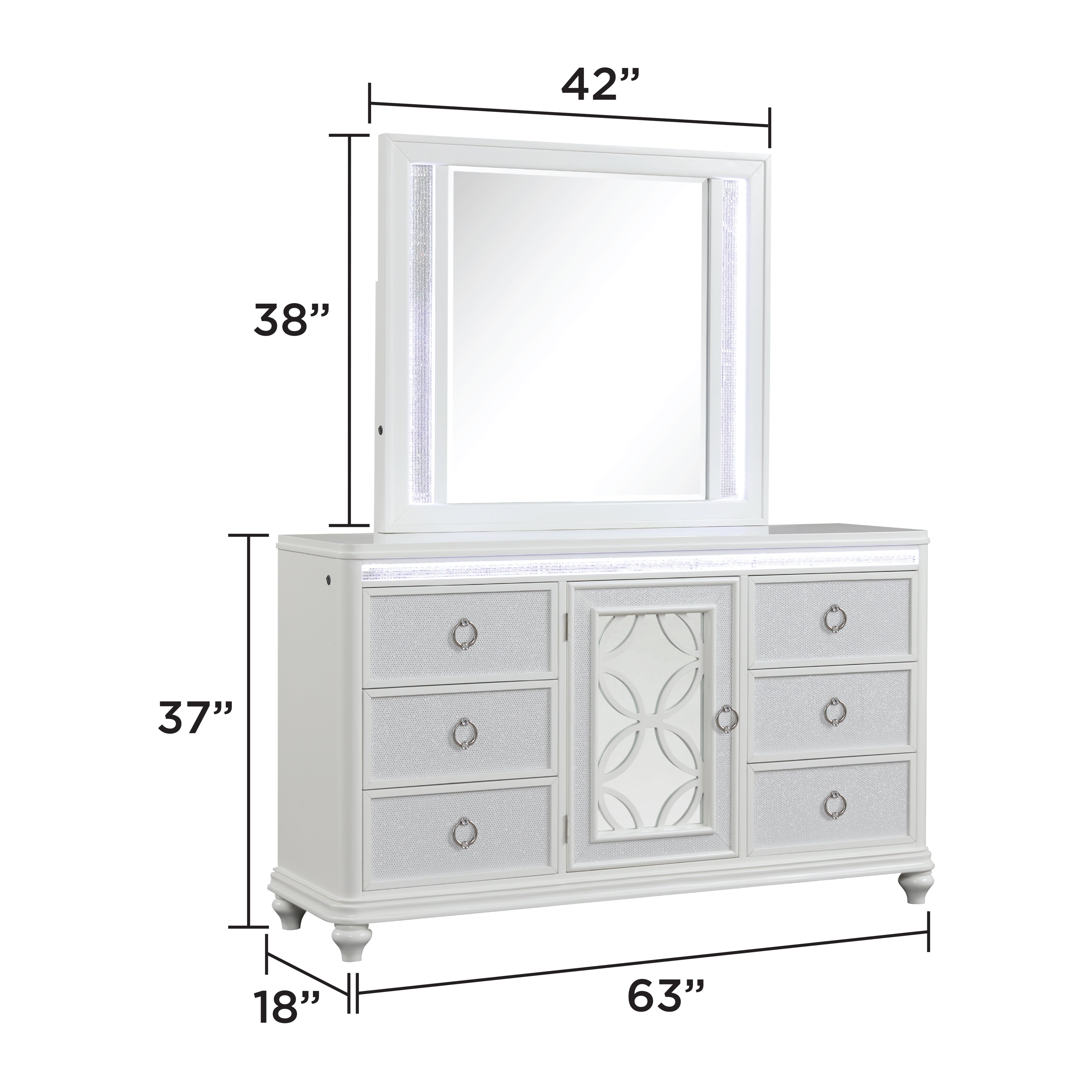 Abigale Queen 4Pc Bedroom Set with Mirror Top Nightstand made with wood, Footboard Drawers in White