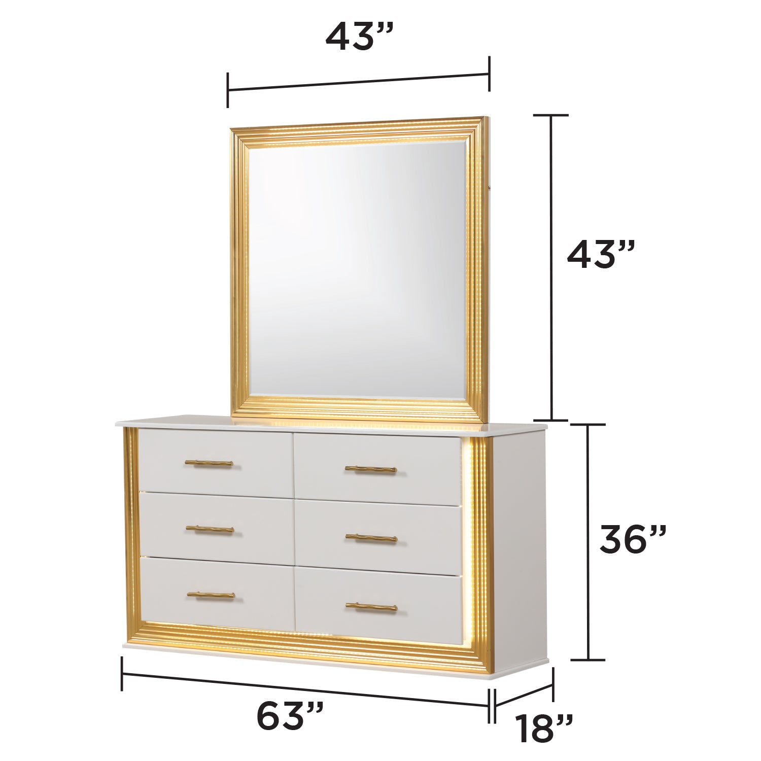 Contemporary Style 5PC Queen Bedroom Set Made with Wood & Gold Finish