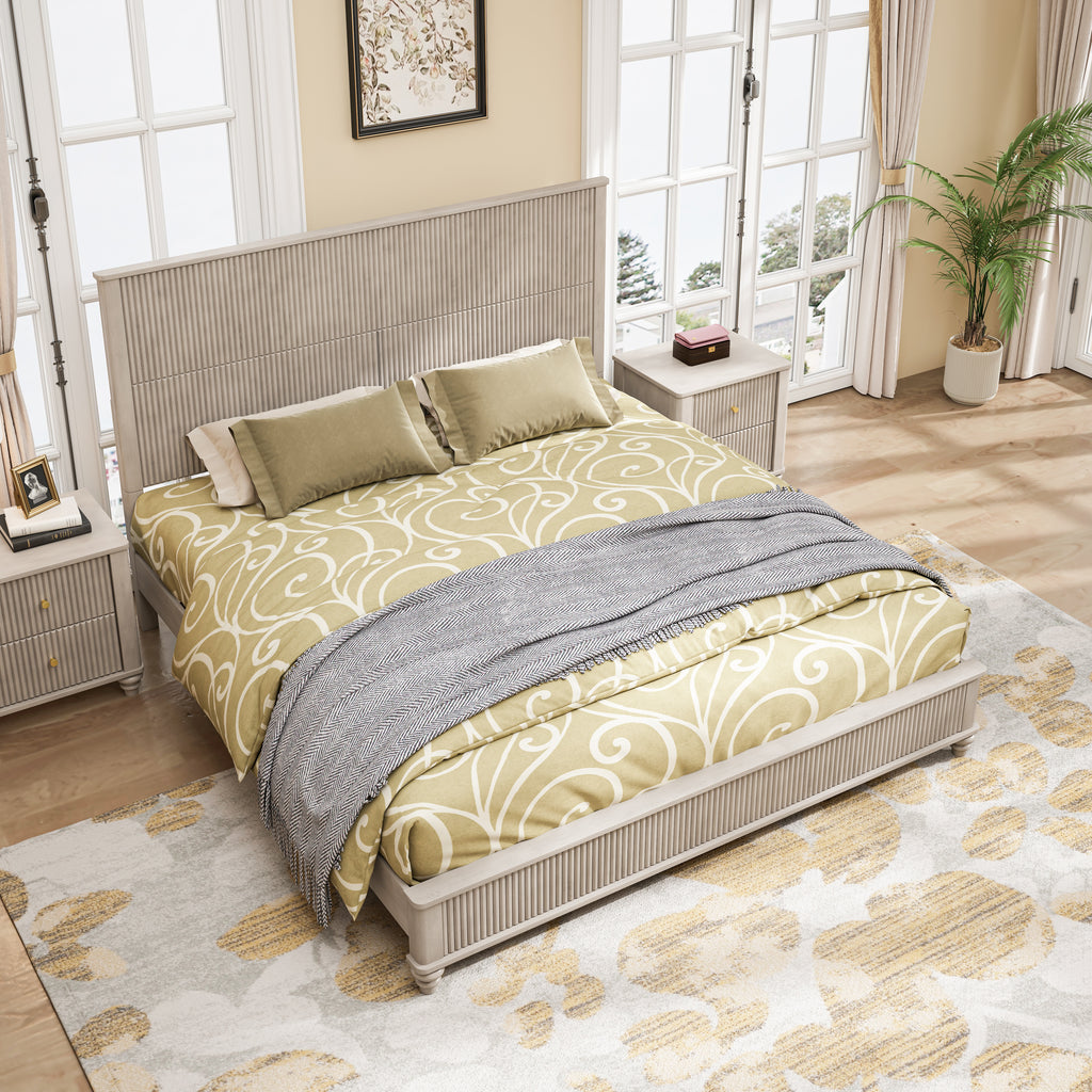 3-Piece Bedroom set with a King Size Bed and 2 Nightstands, Beige