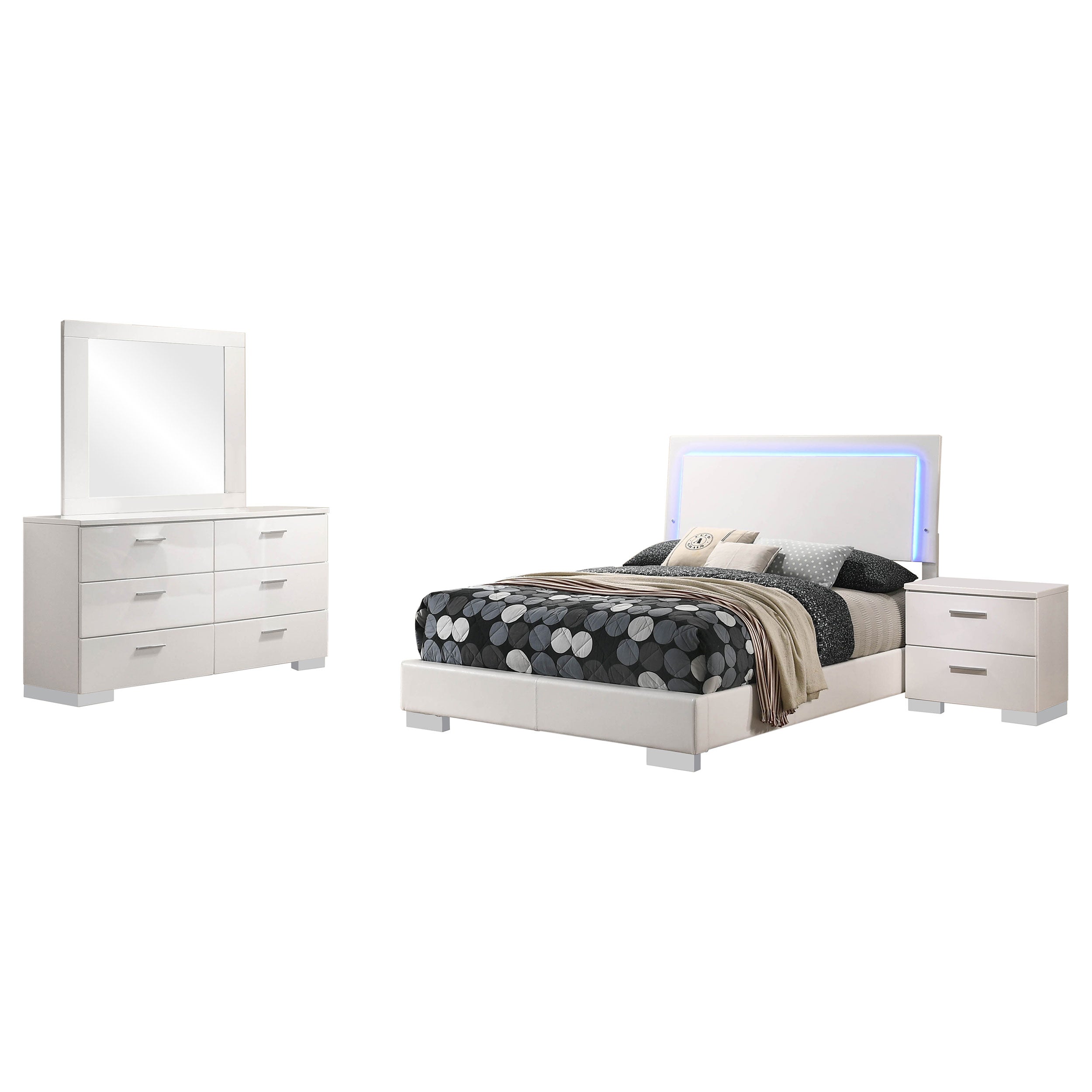 Dulcey White High Gloss 4-piece Full Bedroom Set
