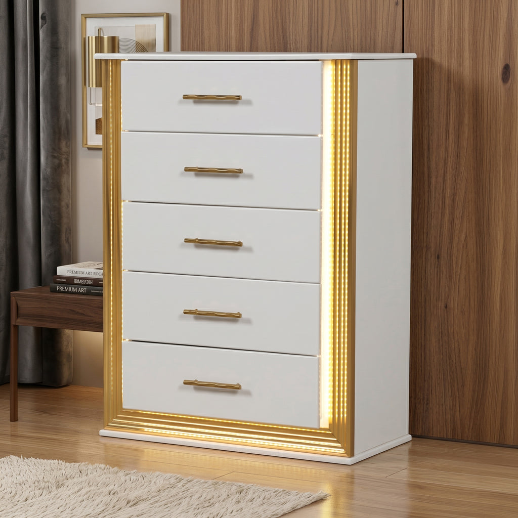 Contemporary Style 5PC Queen Bedroom Set Made with Wood & Gold Finish