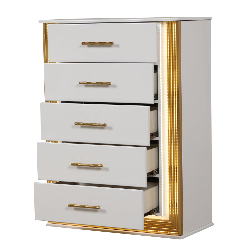 Contemporary Style 5PC Queen Bedroom Set Made with Wood & Gold Finish