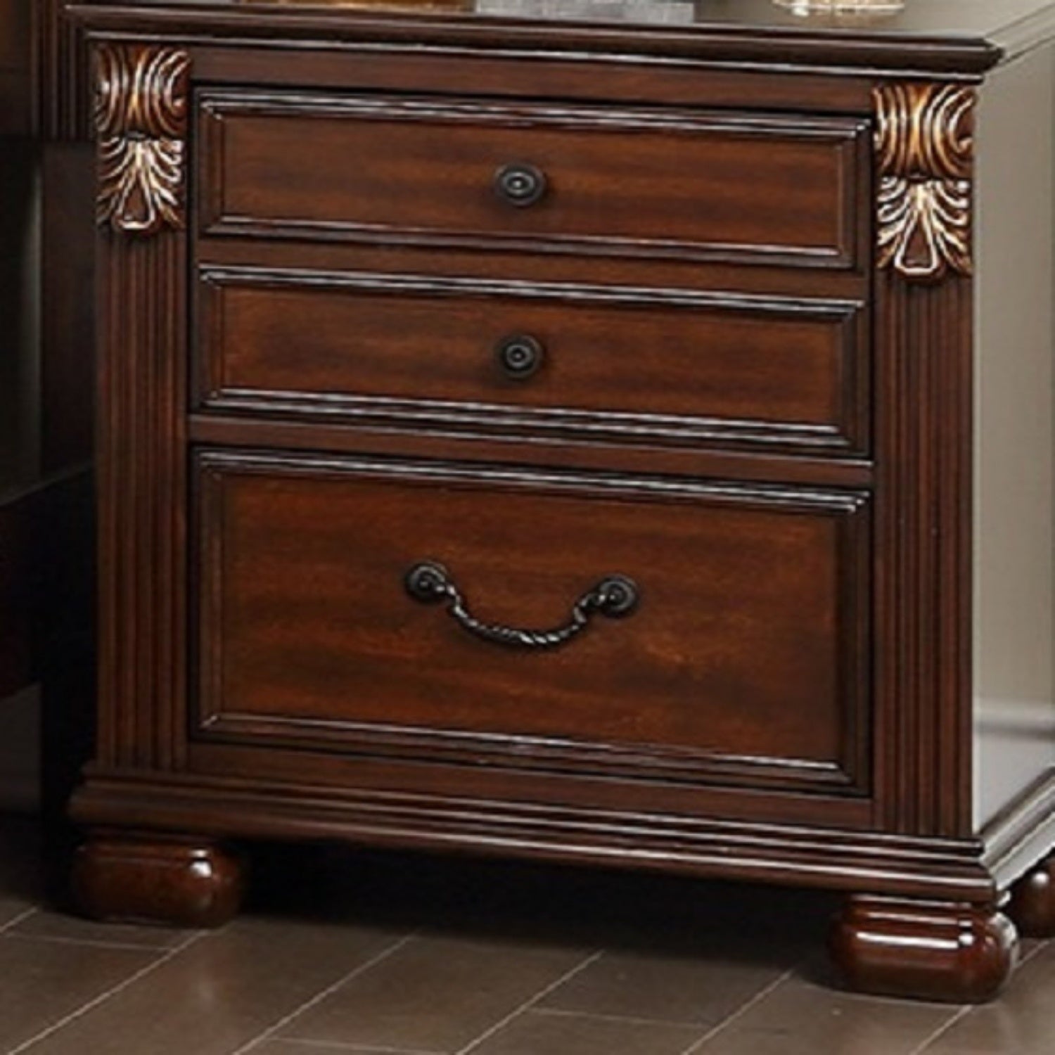 Traditional California King Size Bed Padded HB FB Dark Cherry Finish 2x Nightstands 3pc Bedroom Furniture