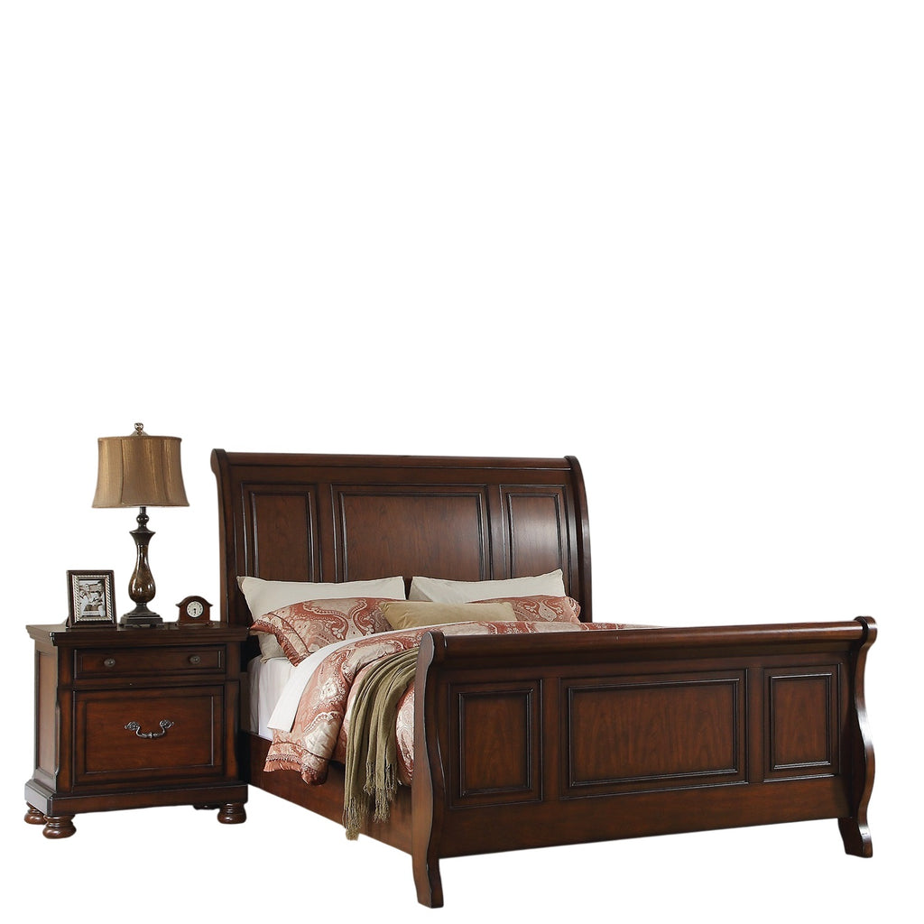 Traditional 3pc Set Queen Size Bed 2x Nightstands Panel Headboard Footboard Antique Cherry Bedroom Furniture