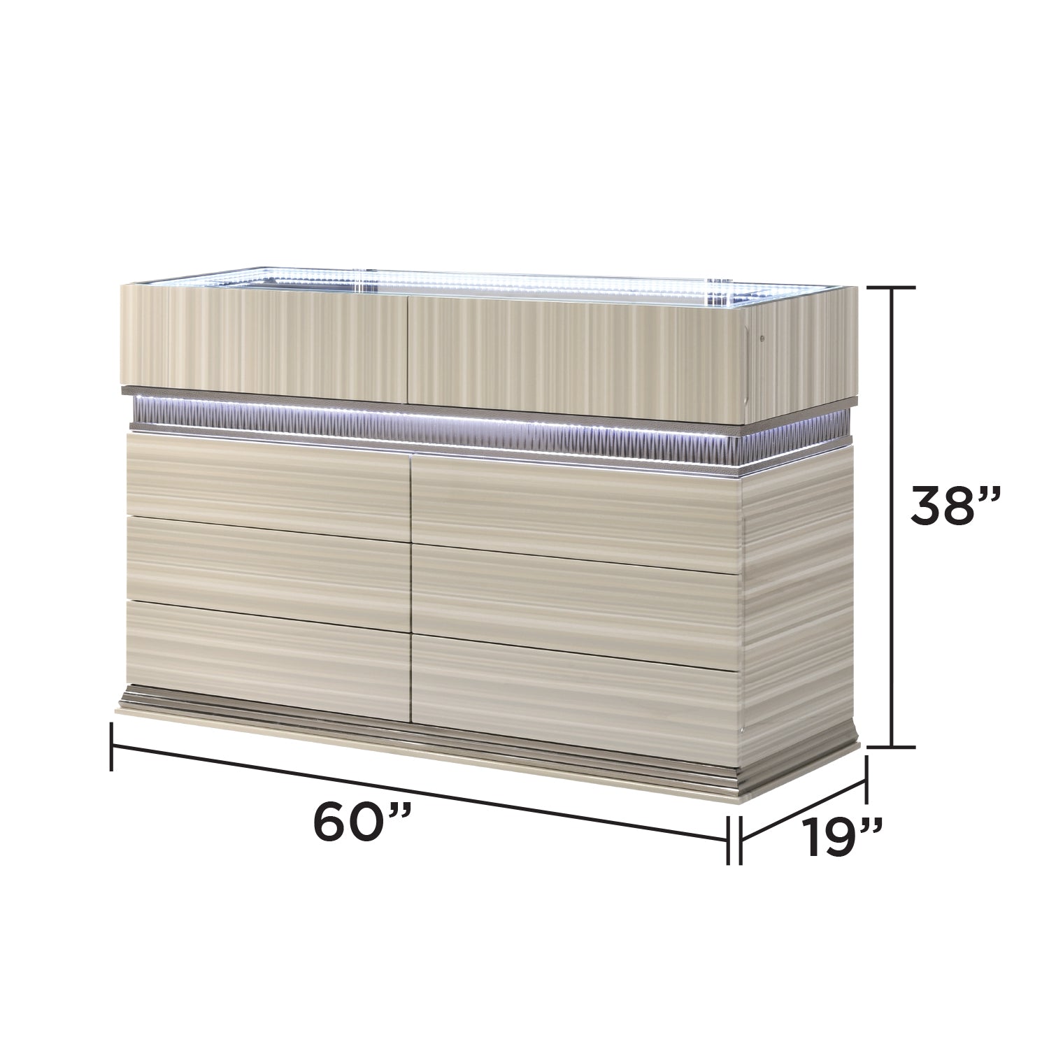 Leonor Modern Queen 4Pc Bedroom Set Made with Wood and LED Lighting in Gray with Clean Linear Detailing