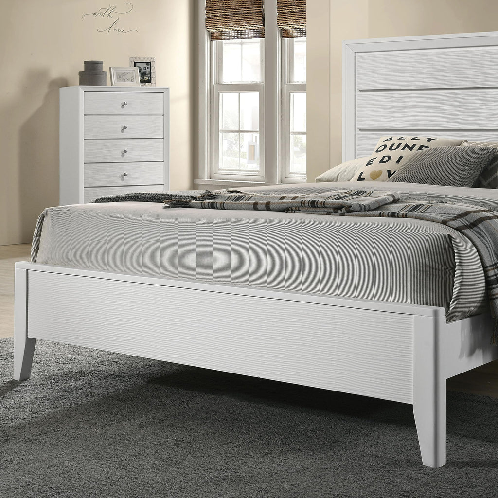 White Queen Size Bed 2x Nightstands Wave Texture Panel HB Bedroom Furniture Contemporary 3pc Set
