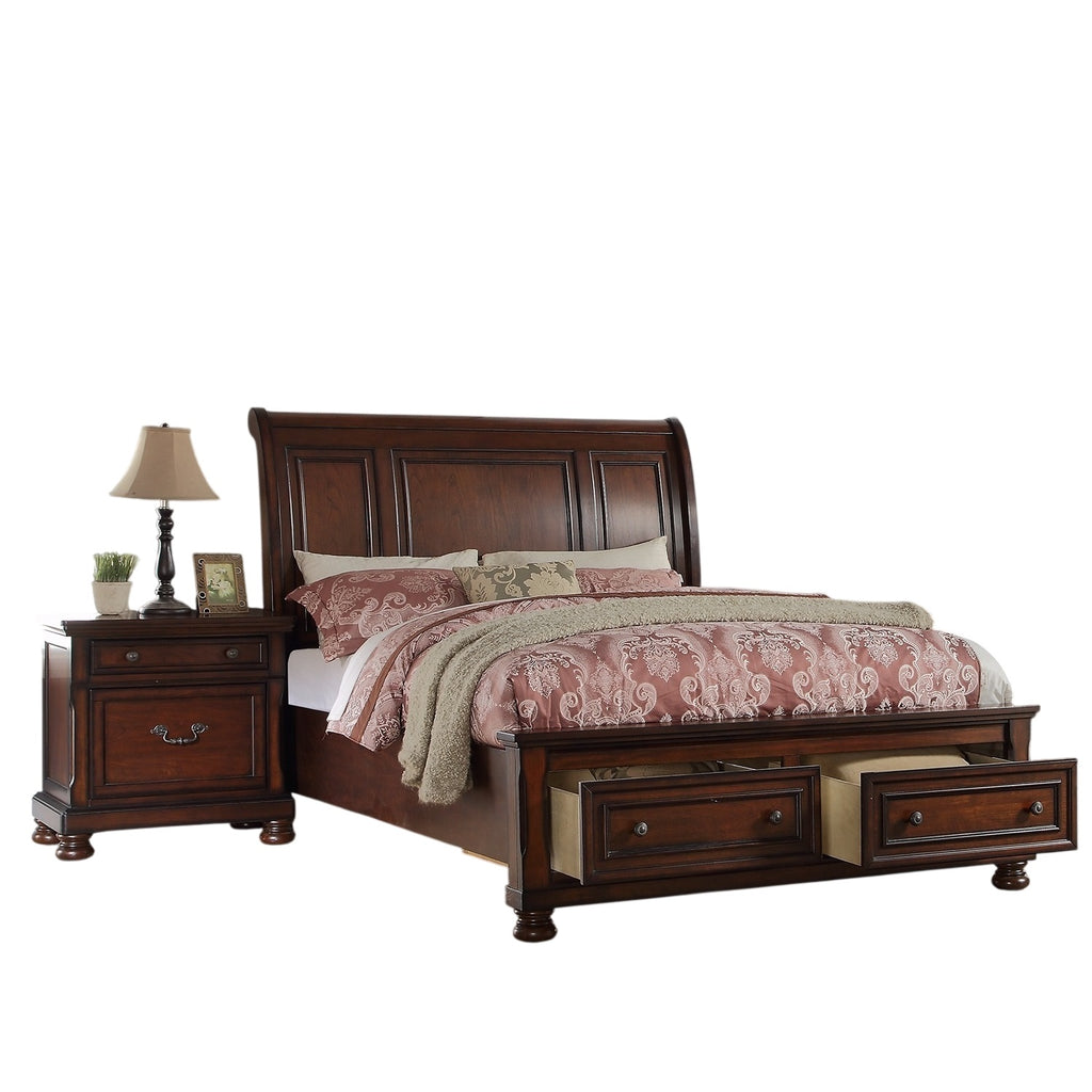 Traditional 3pc Bedroom Set California King Size Bed 2x Nightstands Panel HB Footboard Drawers Antique Cherry Furniture