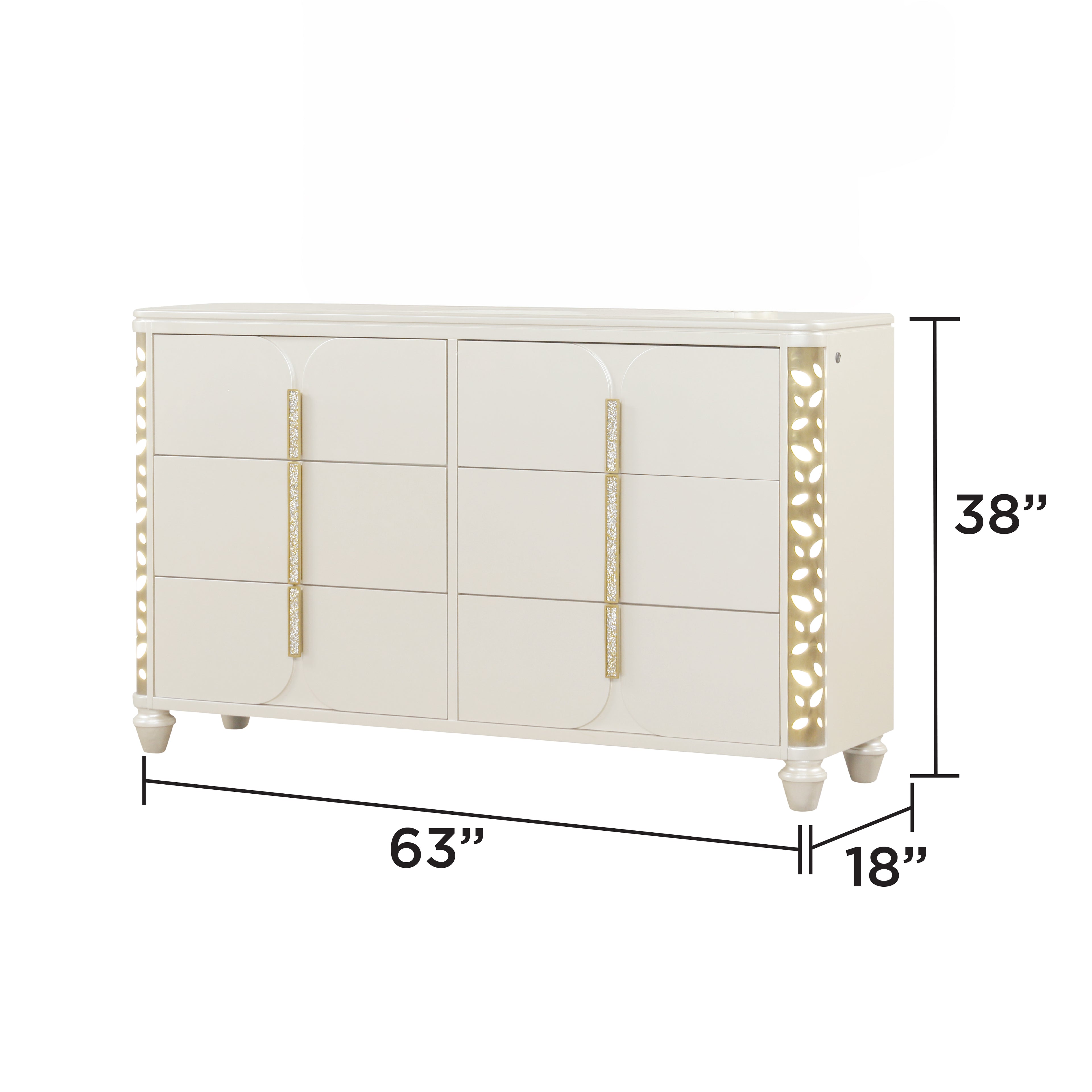 Cinderella Traditional 4 Pc Queen Bedroom Set with LED Lighting, Upholstered Bed and Gold Accents in Beige
