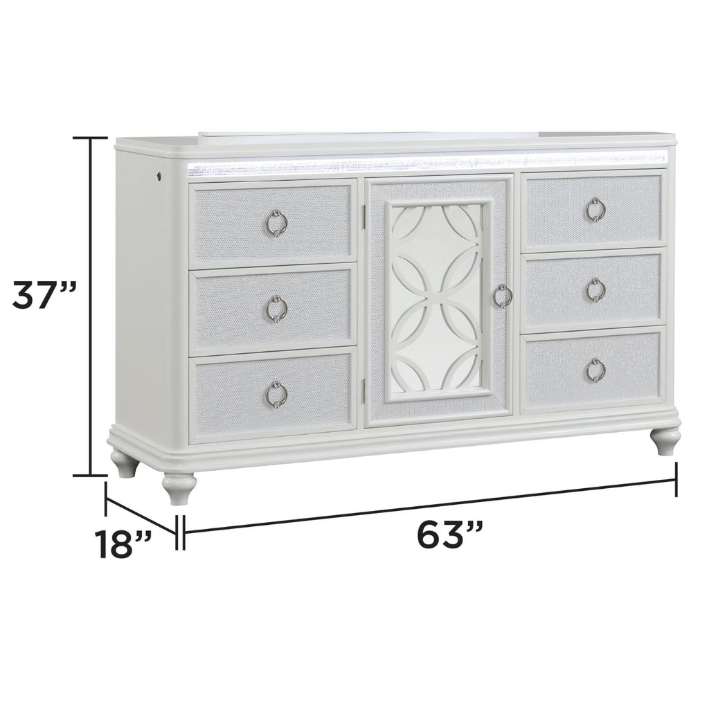 Abigale Queen 4Pc Bedroom Set with Mirror Top Nightstand made with wood, Footboard Drawers in White