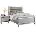Bedroom Furniture Modern Queen Size Bed 2x Nightstands LED Lights Glass Panel Horizontal Tufting Silver