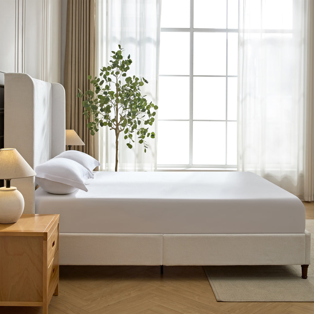 Harper Tall Headboard Upholstered Bed / 54" High Headboard / Elegant Simplicity / No Box Spring Needed / Easy Assembly / King / Cream White Chenille