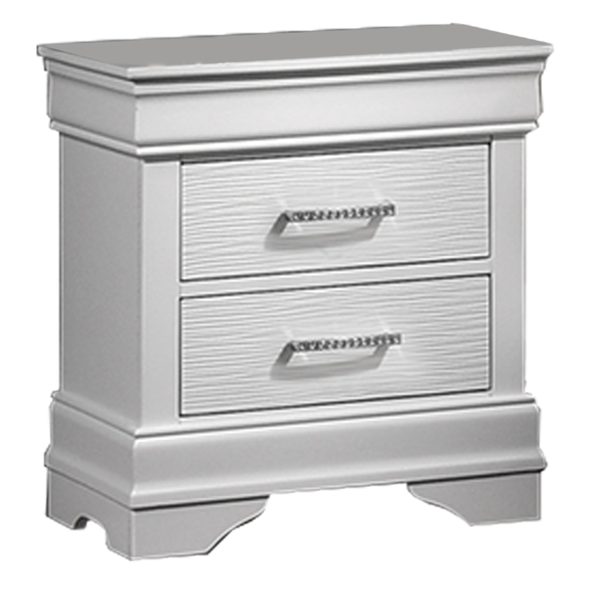 White Faux Leather Tufted HB 3pc Bedroom Set Queen Size Bed 2x Nightstands Unique Texture FB Solid wood