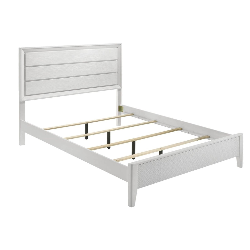 White Queen Size Bed 2x Nightstands Wave Texture Panel HB Bedroom Furniture Contemporary 3pc Set