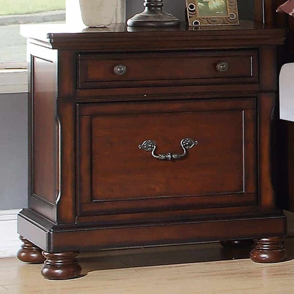 Traditional 3pc Set Queen Size Bed 2x Nightstands Panel Headboard Footboard Antique Cherry Bedroom Furniture