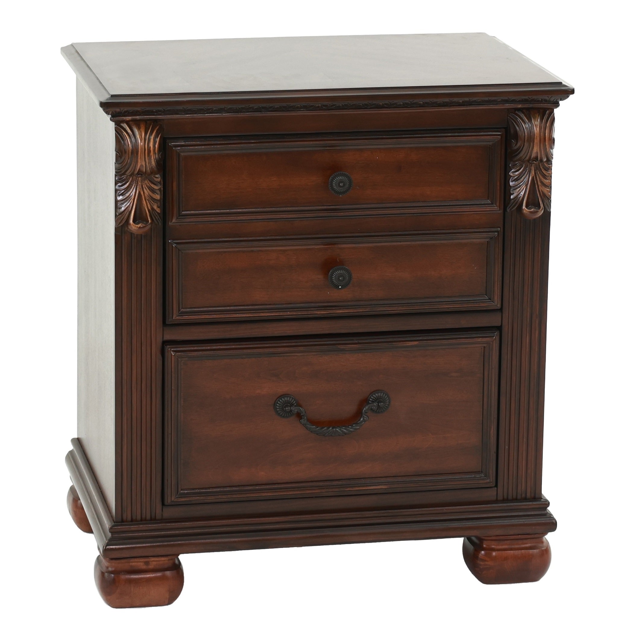 Traditional California King Size Bed Padded HB FB Dark Cherry Finish 2x Nightstands 3pc Bedroom Furniture