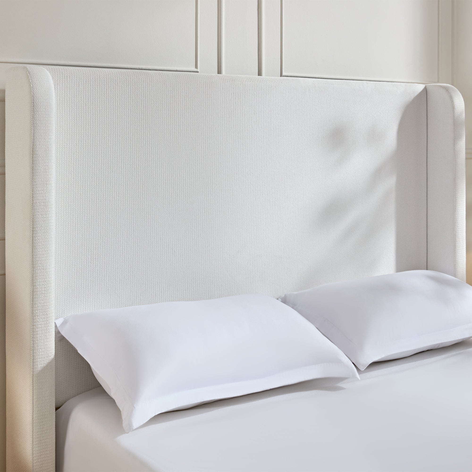 Harper Tall Headboard Upholstered Bed / 54" High Headboard / Elegant Simplicity / No Box Spring Needed / Easy Assembly / King / Cream White Chenille