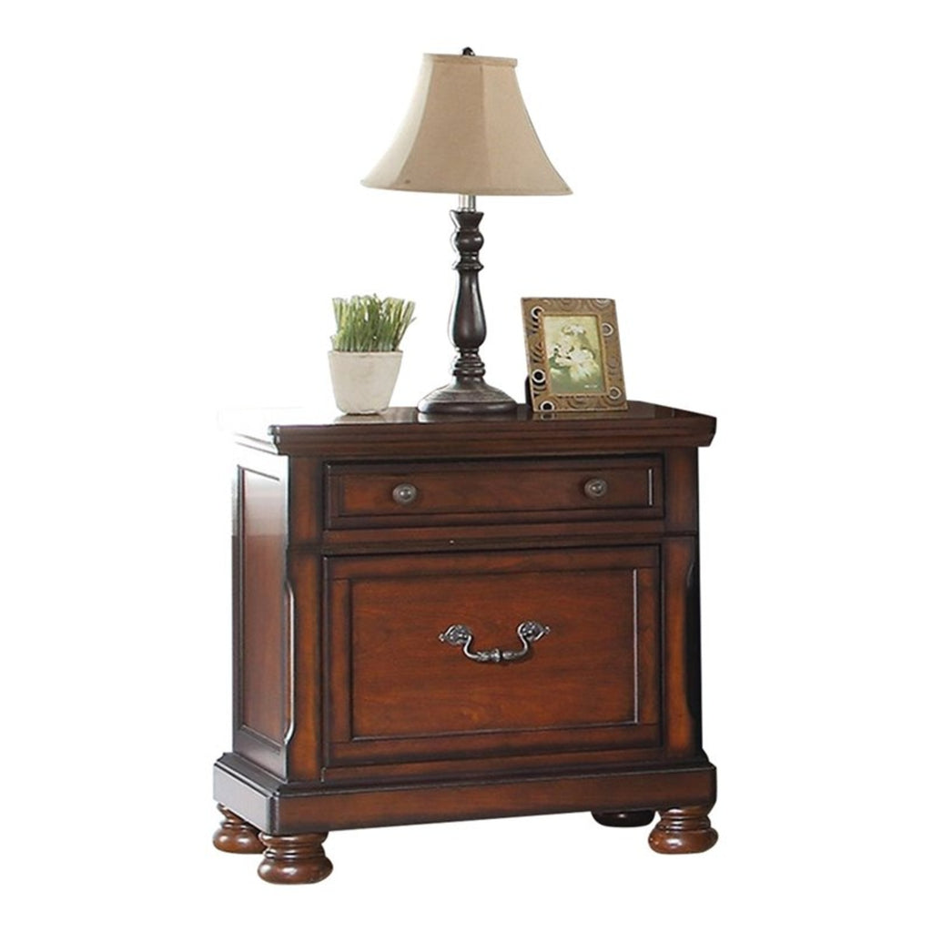 Traditional 3pc Set Queen Size Bed 2x Nightstands Panel Headboard Footboard Antique Cherry Bedroom Furniture