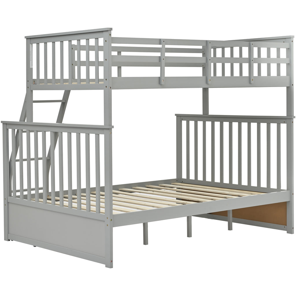 Twin Over Full Bunk Bed , Wooden Bunk Bed with Ladder and Safety Guard Rails –Gray
